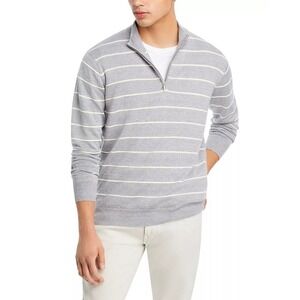 Peter Millar Mens XL Gray White Stripe Merino Wool Linen 1/4 Zip Sweater NEW